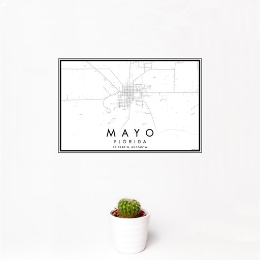 12x18 Mayo Florida Map Print Landscape Orientation in Classic Style With Small Cactus Plant in White Planter