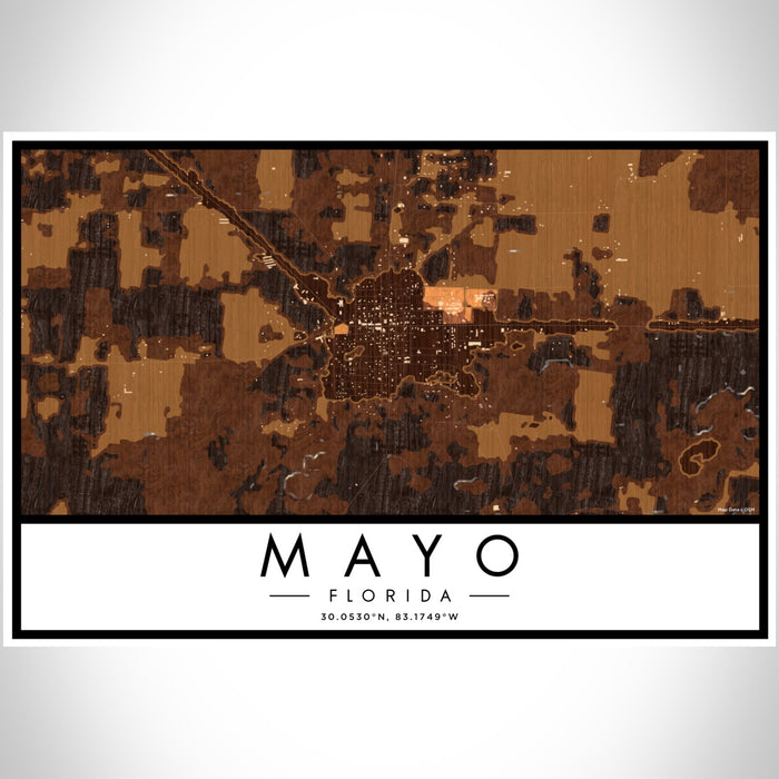 Mayo Florida Map Print Landscape Orientation in Ember Style With Shaded Background