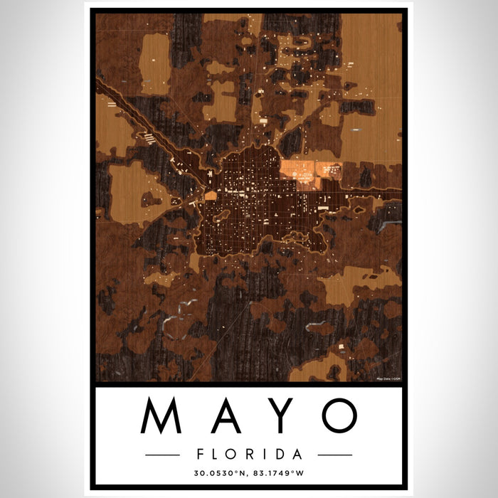 Mayo Florida Map Print Portrait Orientation in Ember Style With Shaded Background
