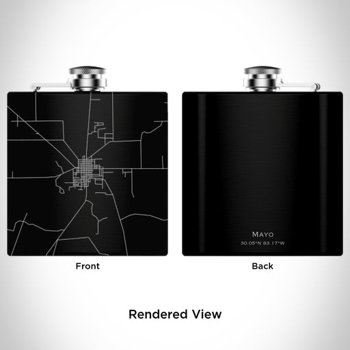 Rendered View of Mayo Florida Map Engraving on 6oz Stainless Steel Flask in Black