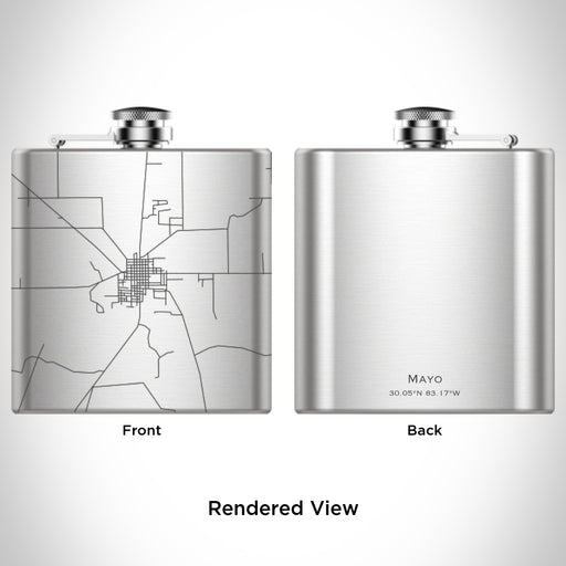 Rendered View of Mayo Florida Map Engraving on 6oz Stainless Steel Flask
