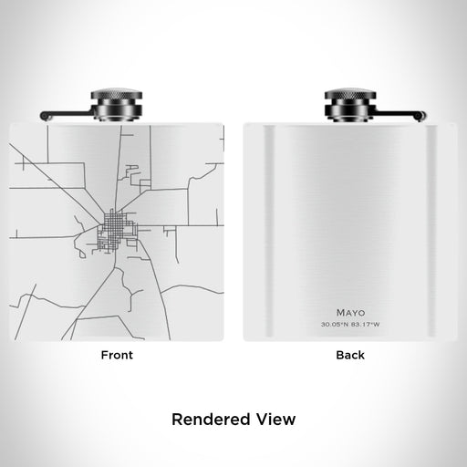 Rendered View of Mayo Florida Map Engraving on 6oz Stainless Steel Flask in White