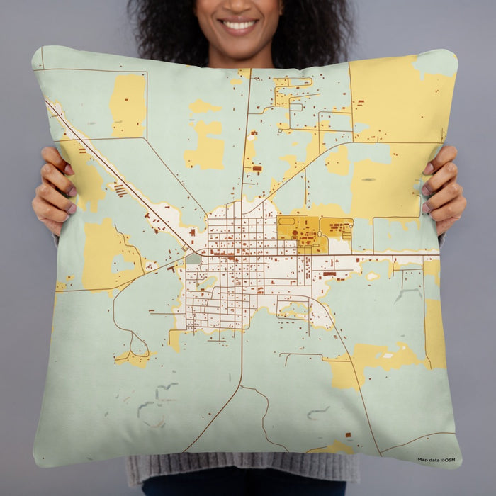 Person holding 22x22 Custom Mayo Florida Map Throw Pillow in Woodblock