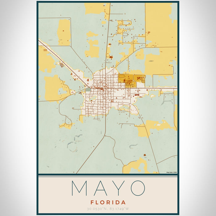 Mayo Florida Map Print Portrait Orientation in Woodblock Style With Shaded Background