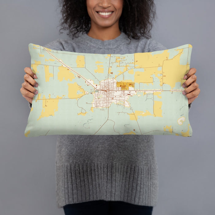 Person holding 20x12 Custom Mayo Florida Map Throw Pillow in Woodblock