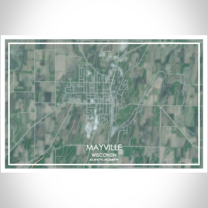 Mayville Wisconsin Map Print Landscape Orientation in Afternoon Style With Shaded Background