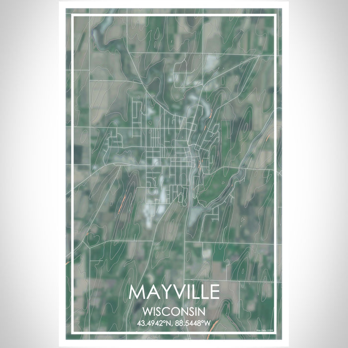 Mayville Wisconsin Map Print Portrait Orientation in Afternoon Style With Shaded Background