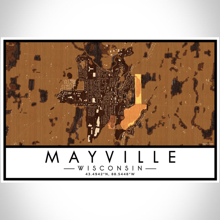 Mayville Wisconsin Map Print Landscape Orientation in Ember Style With Shaded Background