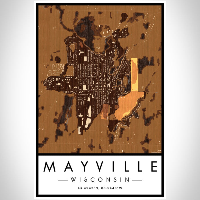 Mayville Wisconsin Map Print Portrait Orientation in Ember Style With Shaded Background
