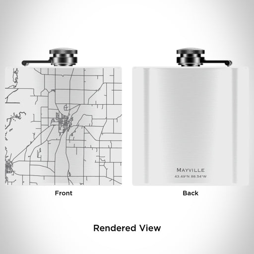 Rendered View of Mayville Wisconsin Map Engraving on 6oz Stainless Steel Flask in White