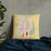Custom Mayville Wisconsin Map Throw Pillow in Woodblock on Bedding Against Wall