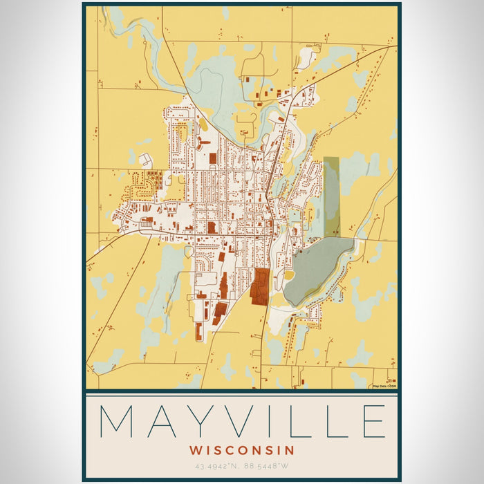 Mayville Wisconsin Map Print Portrait Orientation in Woodblock Style With Shaded Background