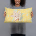 Person holding 20x12 Custom Mayville Wisconsin Map Throw Pillow in Woodblock