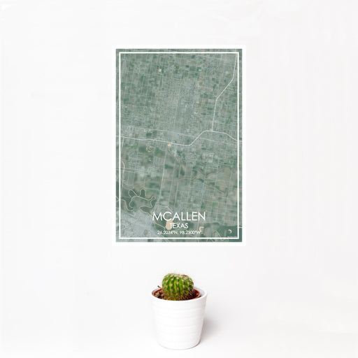 12x18 McAllen Texas Map Print Portrait Orientation in Afternoon Style With Small Cactus Plant in White Planter