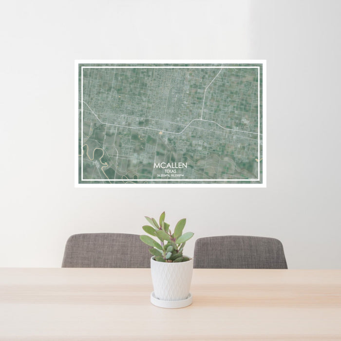 24x36 McAllen Texas Map Print Lanscape Orientation in Afternoon Style Behind 2 Chairs Table and Potted Plant