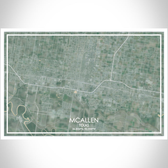 McAllen Texas Map Print Landscape Orientation in Afternoon Style With Shaded Background