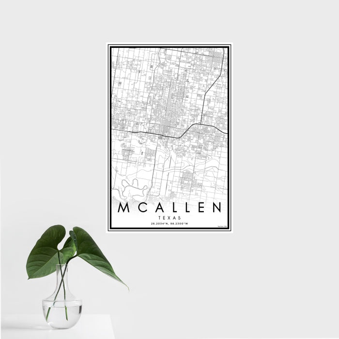 16x24 McAllen Texas Map Print Portrait Orientation in Classic Style With Tropical Plant Leaves in Water
