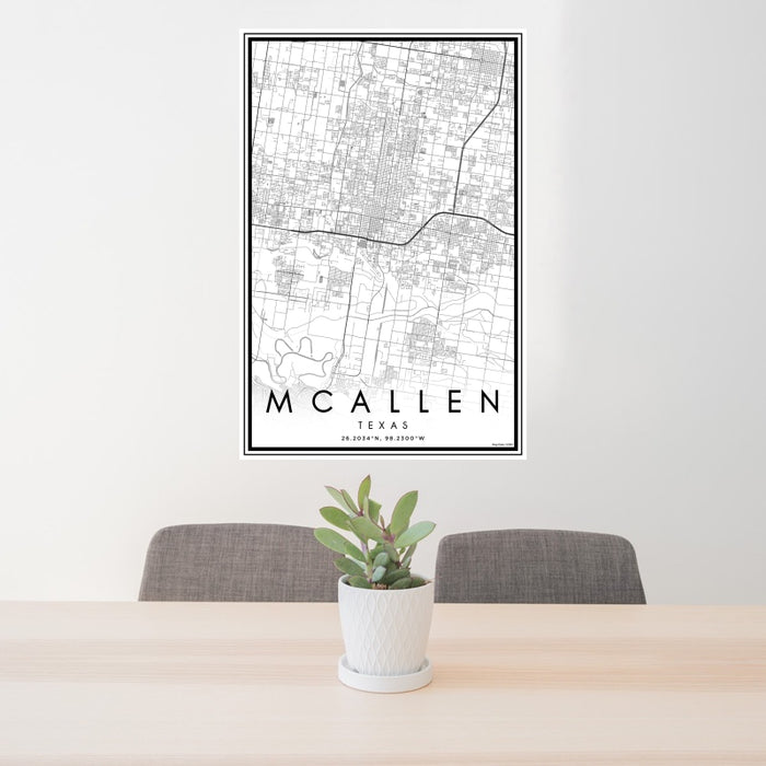 24x36 McAllen Texas Map Print Portrait Orientation in Classic Style Behind 2 Chairs Table and Potted Plant