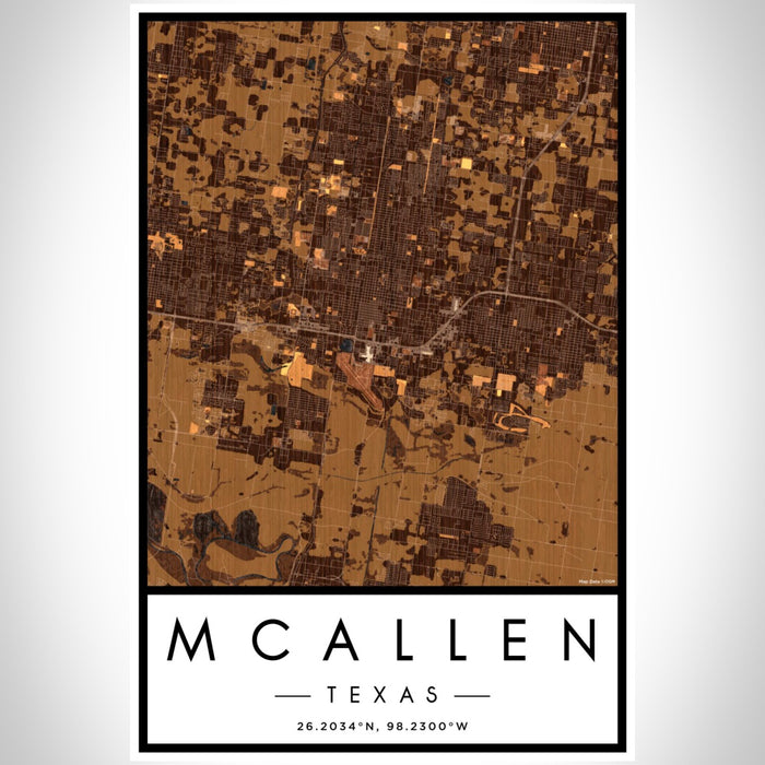 McAllen Texas Map Print Portrait Orientation in Ember Style With Shaded Background