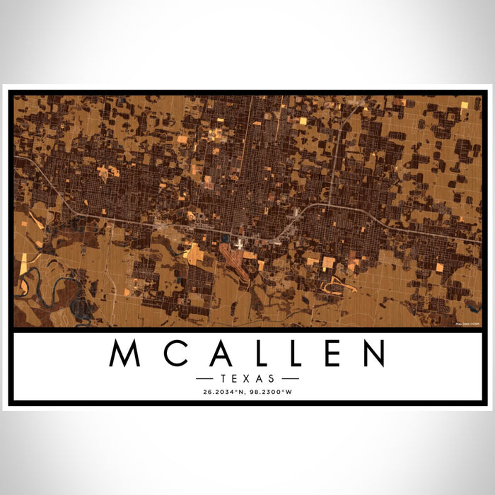 McAllen Texas Map Print Landscape Orientation in Ember Style With Shaded Background