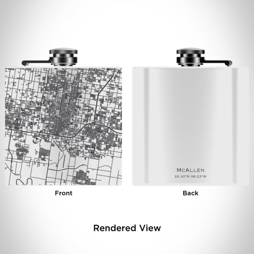 Rendered View of McAllen Texas Map Engraving on 6oz Stainless Steel Flask in White