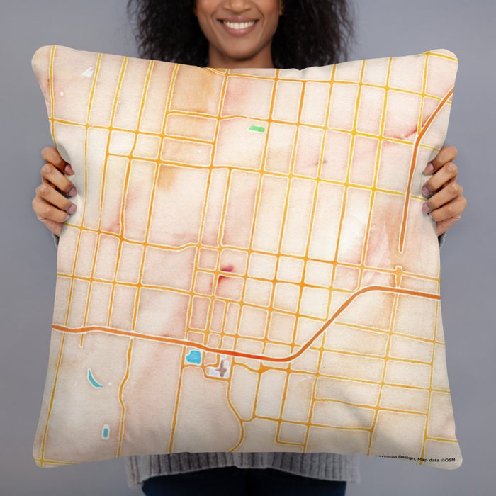 Person holding 22x22 Custom McAllen Texas Map Throw Pillow in Watercolor