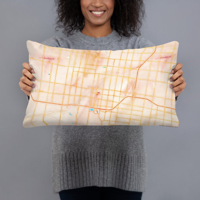 Person holding 20x12 Custom McAllen Texas Map Throw Pillow in Watercolor