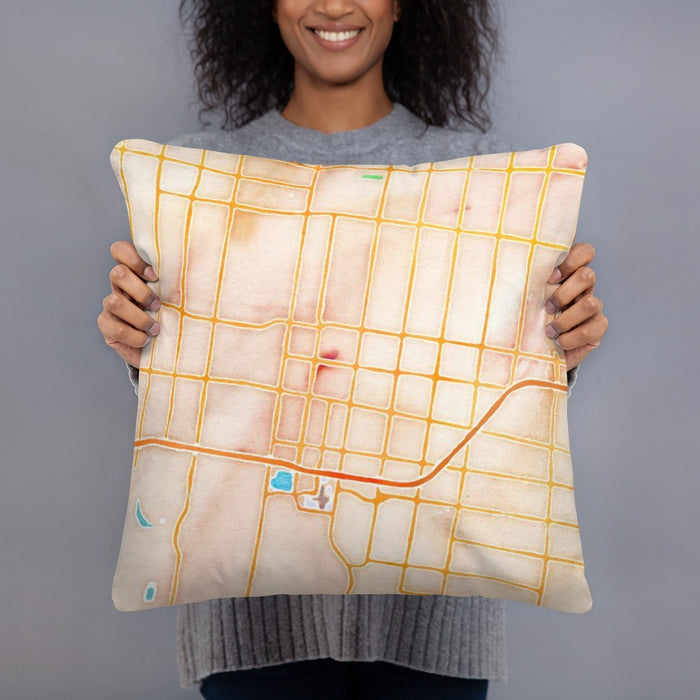 Person holding 18x18 Custom McAllen Texas Map Throw Pillow in Watercolor