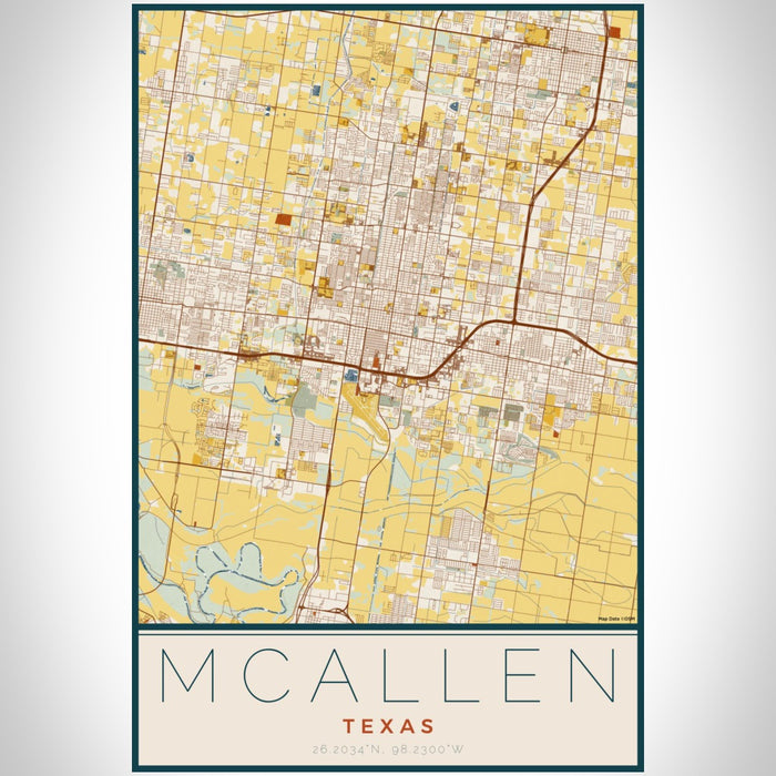 McAllen Texas Map Print Portrait Orientation in Woodblock Style With Shaded Background