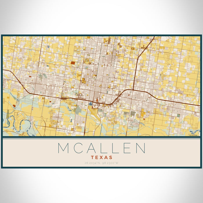 McAllen Texas Map Print Landscape Orientation in Woodblock Style With Shaded Background