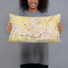 Person holding 20x12 Custom McAllen Texas Map Throw Pillow in Woodblock