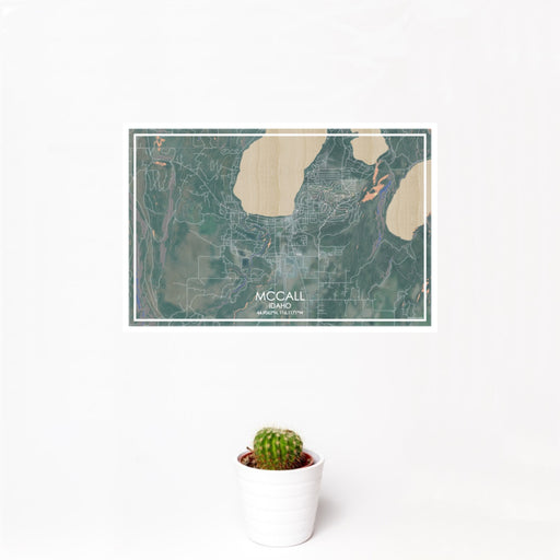 12x18 McCall Idaho Map Print Landscape Orientation in Afternoon Style With Small Cactus Plant in White Planter