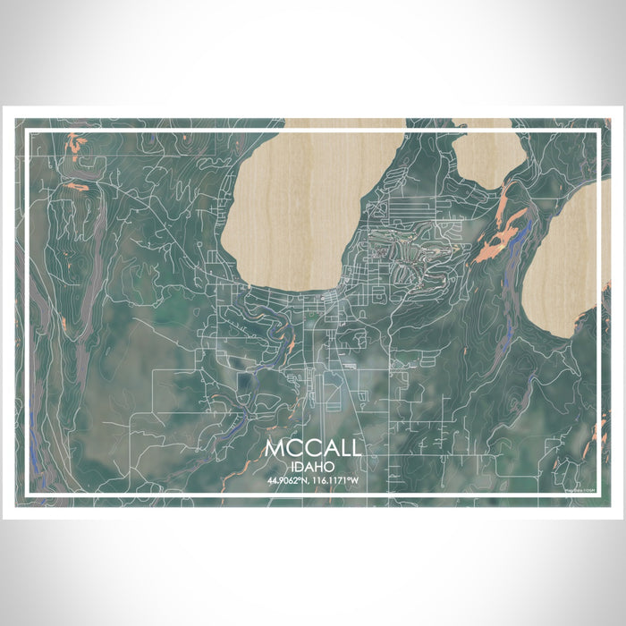 McCall Idaho Map Print Landscape Orientation in Afternoon Style With Shaded Background