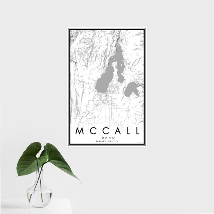 16x24 McCall Idaho Map Print Portrait Orientation in Classic Style With Tropical Plant Leaves in Water