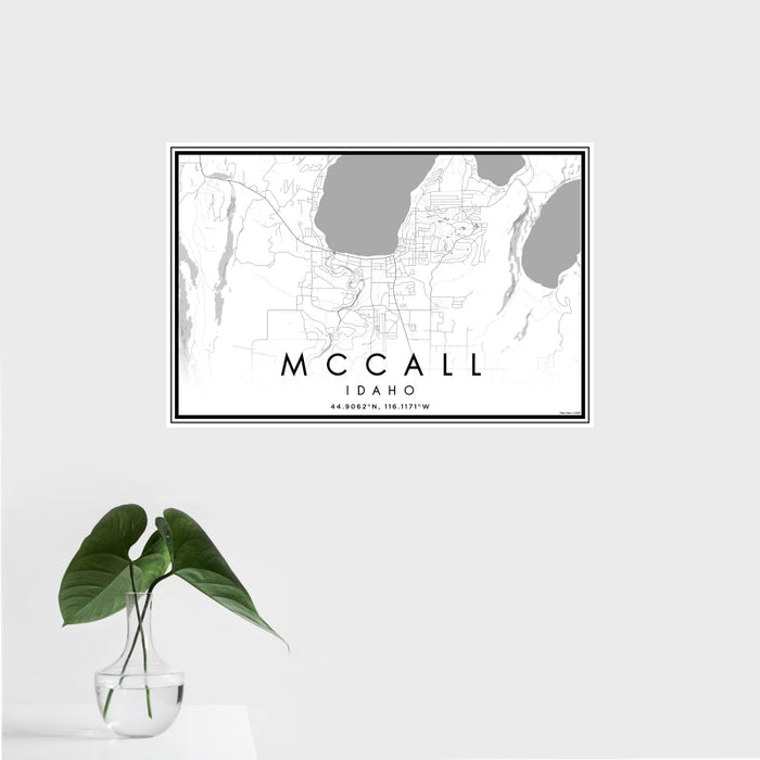 16x24 McCall Idaho Map Print Landscape Orientation in Classic Style With Tropical Plant Leaves in Water