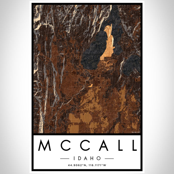 McCall Idaho Map Print Portrait Orientation in Ember Style With Shaded Background