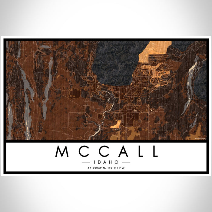 McCall Idaho Map Print Landscape Orientation in Ember Style With Shaded Background