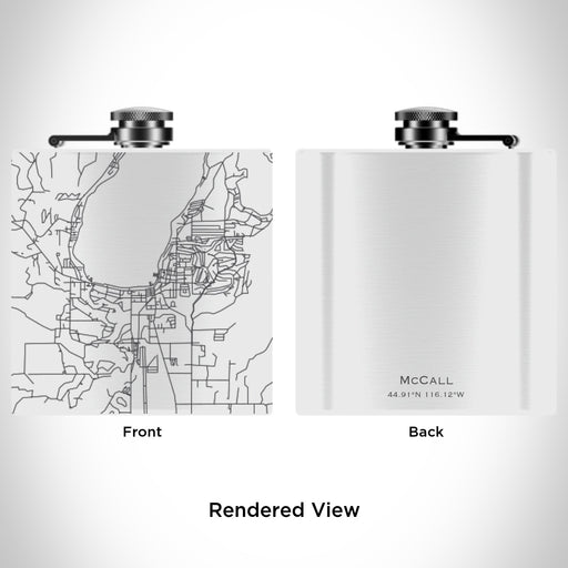 Rendered View of McCall Idaho Map Engraving on 6oz Stainless Steel Flask in White