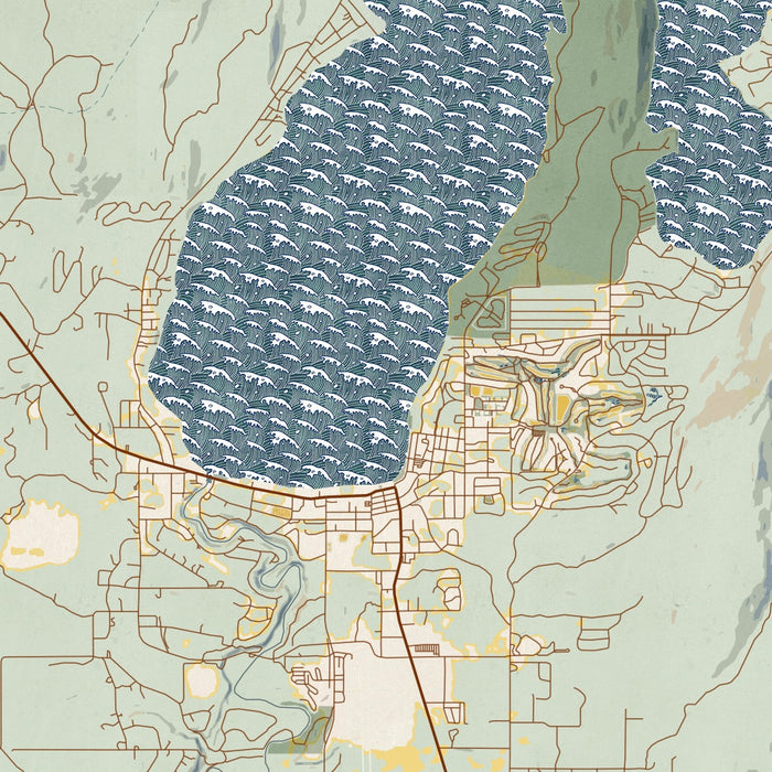 McCall Idaho Map Print in Woodblock Style Zoomed In Close Up Showing Details