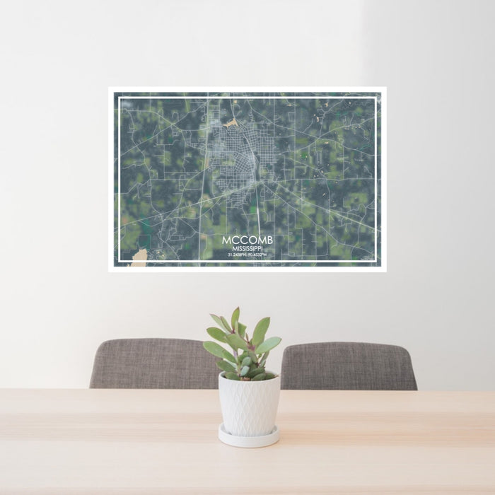 24x36 McComb Mississippi Map Print Lanscape Orientation in Afternoon Style Behind 2 Chairs Table and Potted Plant