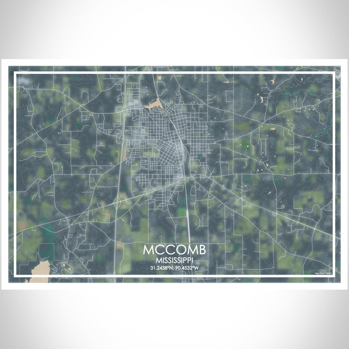 McComb Mississippi Map Print Landscape Orientation in Afternoon Style With Shaded Background