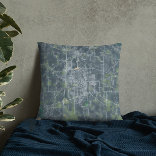 Custom McComb Mississippi Map Throw Pillow in Afternoon on Bedding Against Wall