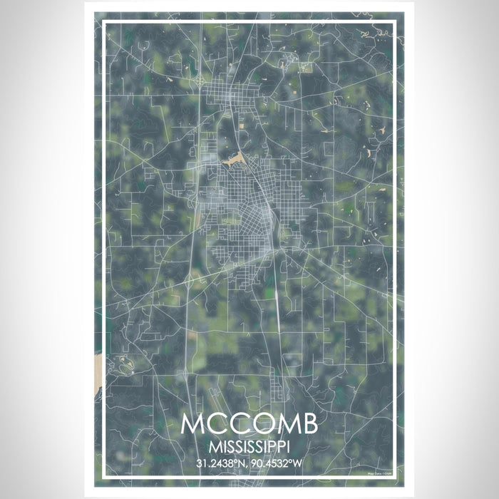 McComb Mississippi Map Print Portrait Orientation in Afternoon Style With Shaded Background