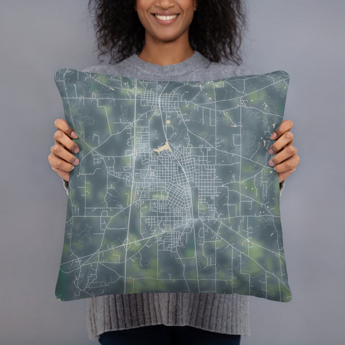 Person holding 18x18 Custom McComb Mississippi Map Throw Pillow in Afternoon