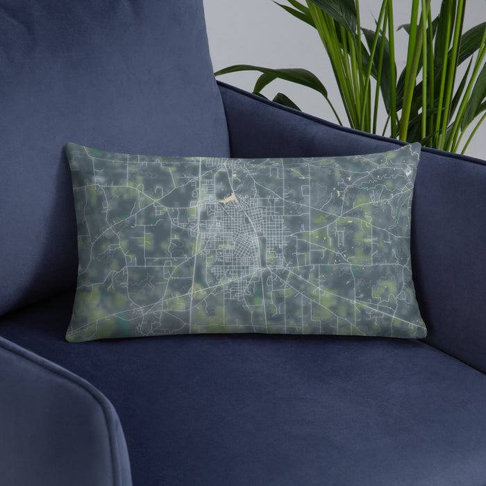 Custom McComb Mississippi Map Throw Pillow in Afternoon on Blue Colored Chair