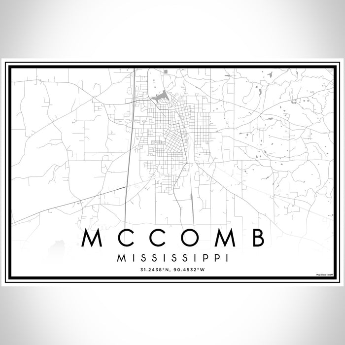 McComb Mississippi Map Print Landscape Orientation in Classic Style With Shaded Background