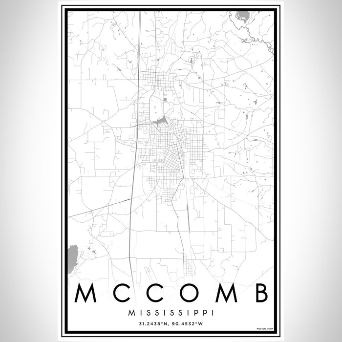 McComb Mississippi Map Print Portrait Orientation in Classic Style With Shaded Background