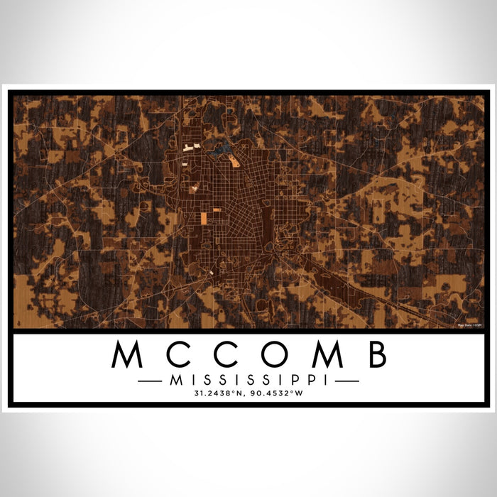 McComb Mississippi Map Print Landscape Orientation in Ember Style With Shaded Background