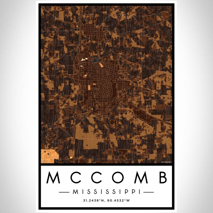 McComb Mississippi Map Print Portrait Orientation in Ember Style With Shaded Background
