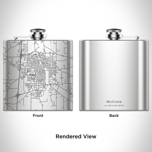 Rendered View of McComb Mississippi Map Engraving on 6oz Stainless Steel Flask